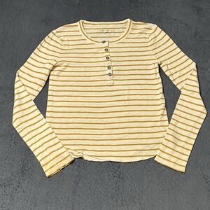 Madewell Top Womens XS Knit Button Front Ribbed Knit Henley Tee Vivian Striped